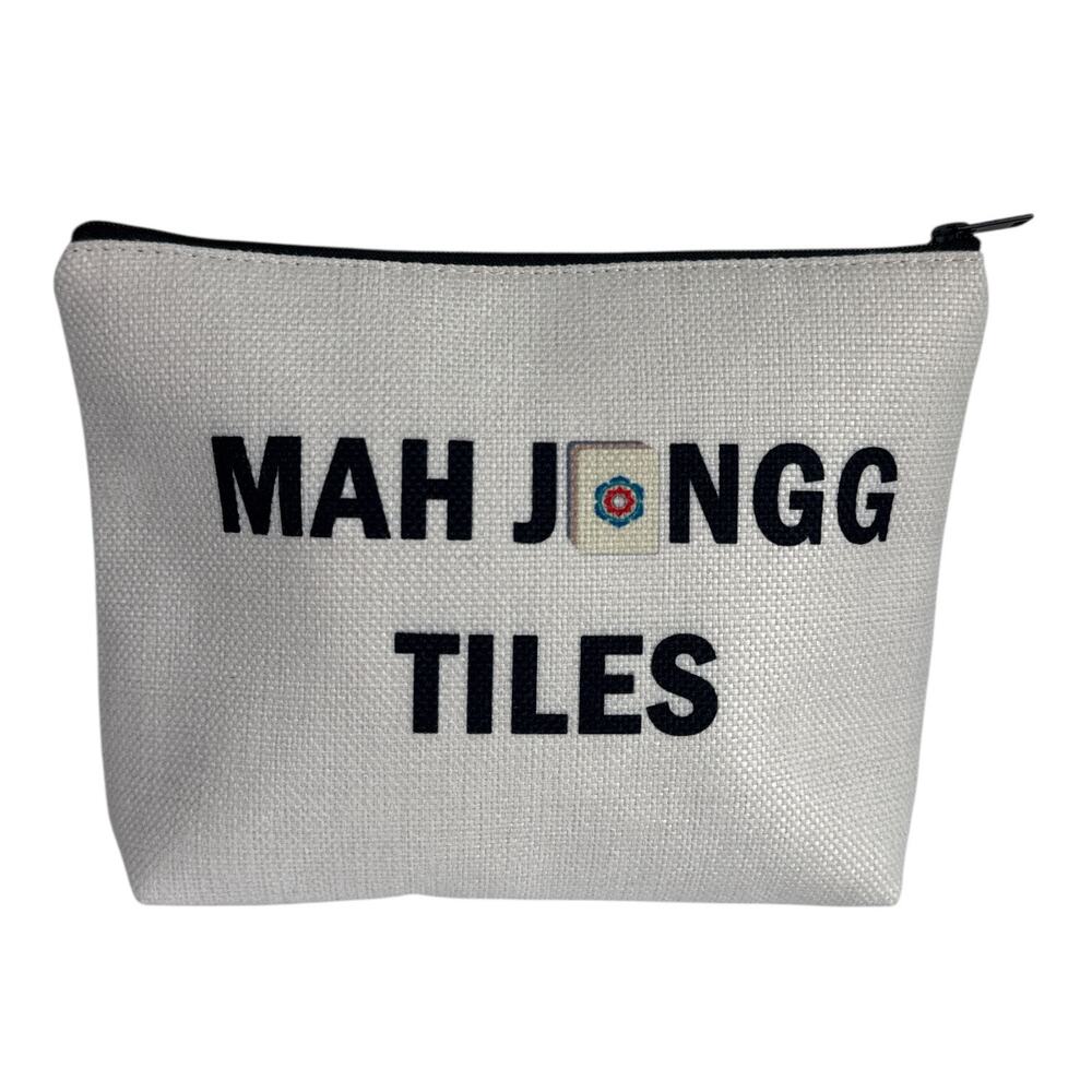 Mah Jongg Tiles Canvas Zipper Pouch Cosmetic Bag Mahjong Gift 9.5x7